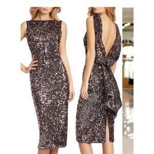 Ieena For Mac Duggal Women Black Sleeveless Ruffle Sequin Sheath Dress Size 6